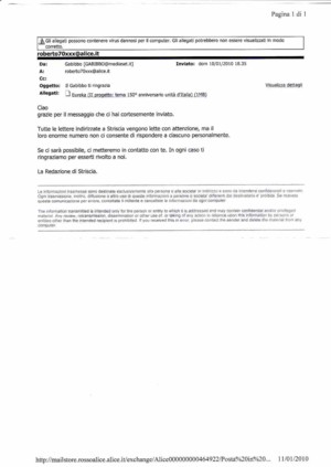 clicca per ingrandire la risposta automatica dal sito di Striscia cui ho inviato il progetto per conoscenza